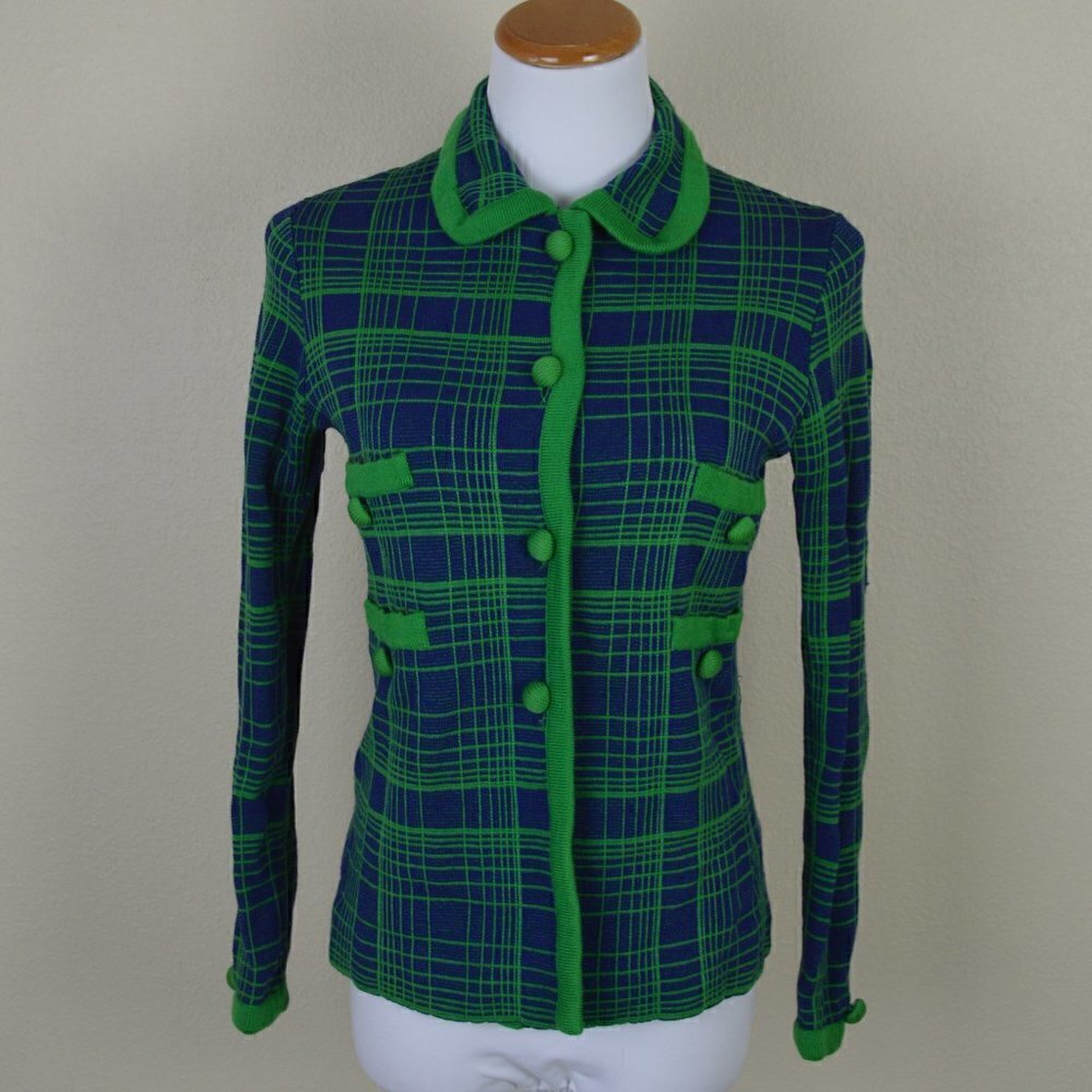 Vintage 60s 70s Knit Plaid Blazer Jacket - Picture 2 of 8